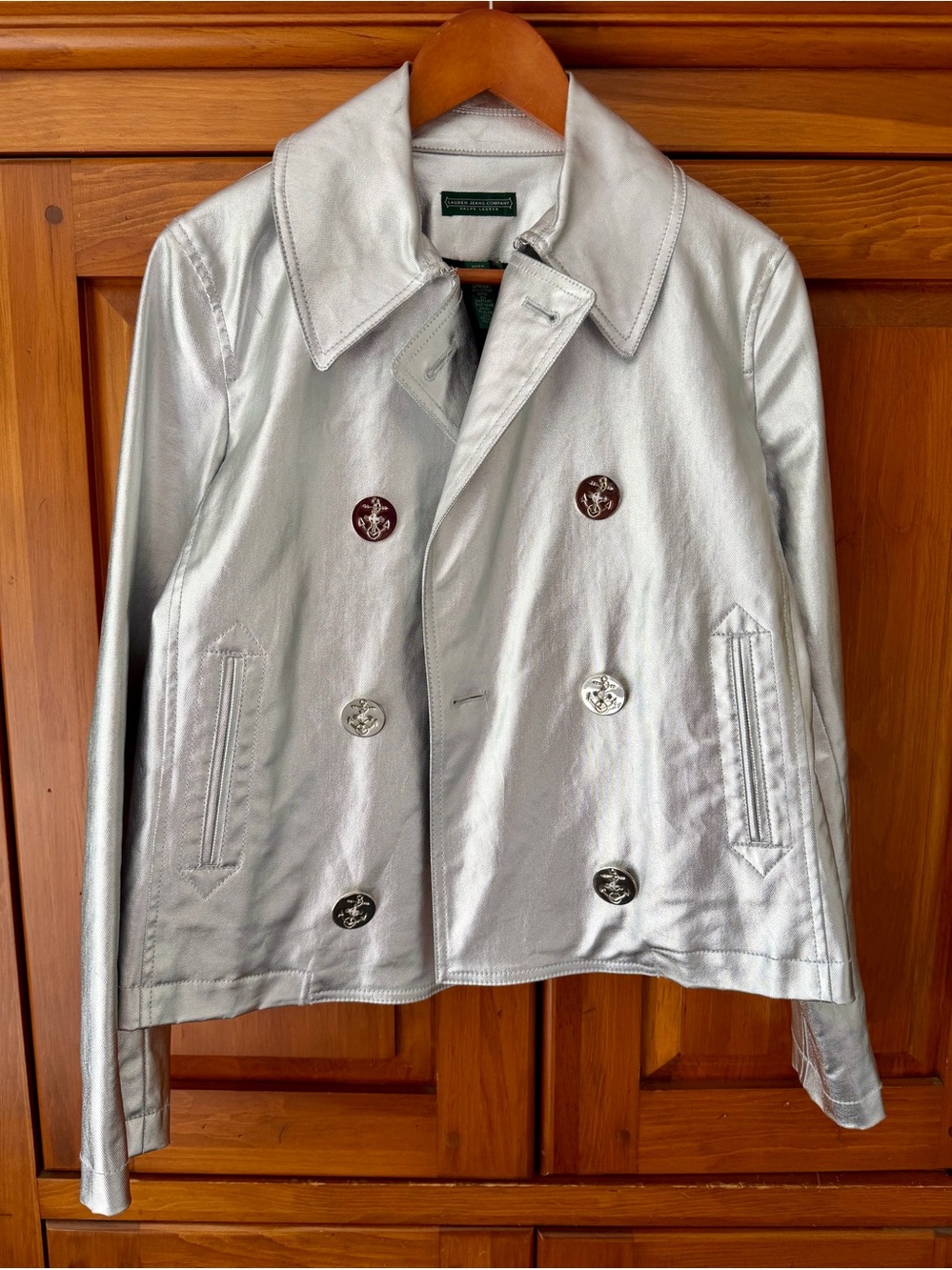 Lauren Jeans Company Metallic Silver Double-Breasted Jacket